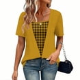 thumbnail image 2 of Women's Summer Short Sleeve Round Neck Tops Shirts Blouses Solid Color Satin Loose Fit Casual Daily Wear Vacation Beach Outfits Fashion Essential Gift for Women | CSEONE,Yellow XL, 2 of 9