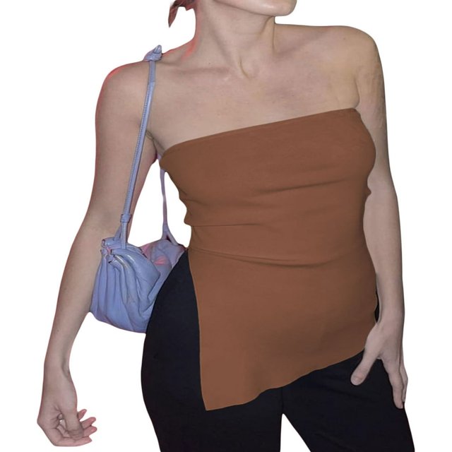 Femmes Sexy Bustier Tube Top Été Sans Manches Fendue Bandeau Y2k Slim Fit Réservoir Bustier Top