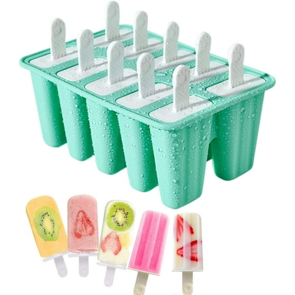 Popsicle Molds, Ice Cream Mold, 10 Cavities, Creative Homemade Silicone Popsicle Molds, Easy Release, Reusable Popsicle Recipe, DIY Kids Ice Cream, Green