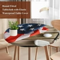thumbnail image 4 of American Flag Golf Round Tablecloth, Fitted Table Cover with Elastic for 36"-44" Round Tables, 4th of July Farmhouse Vintage Wood Grain Table Cloth Outdoor Indoor Dinning Party Waterproof Tablecloths, 4 of 7