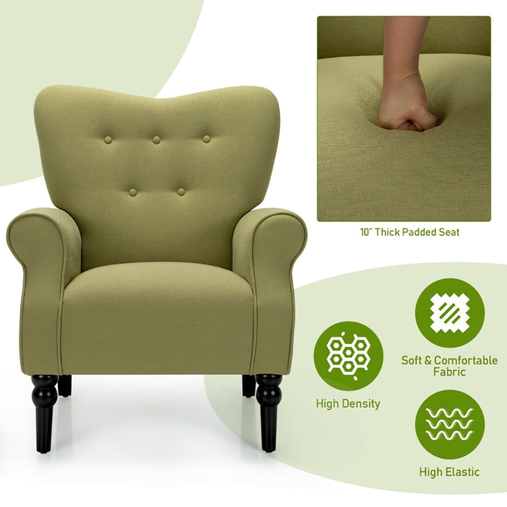 Finihen Accent Armchair, Modern Accent Chair with Tufted Backrest and Rubber Wood Avocado Legs, for Living Room, Bedroom, Green Finihen Accent Armchair, Modern Accent Chair with Tufted Backrest and Rubber Wood Avocado Legs, for Living Room, Bedroom, Green