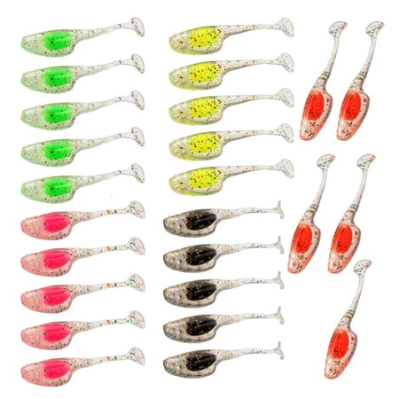 YIGSECU 25Pcs Artificial Worm Baits Paddle Tail Swimbaits Fishing Lure with Storage Box