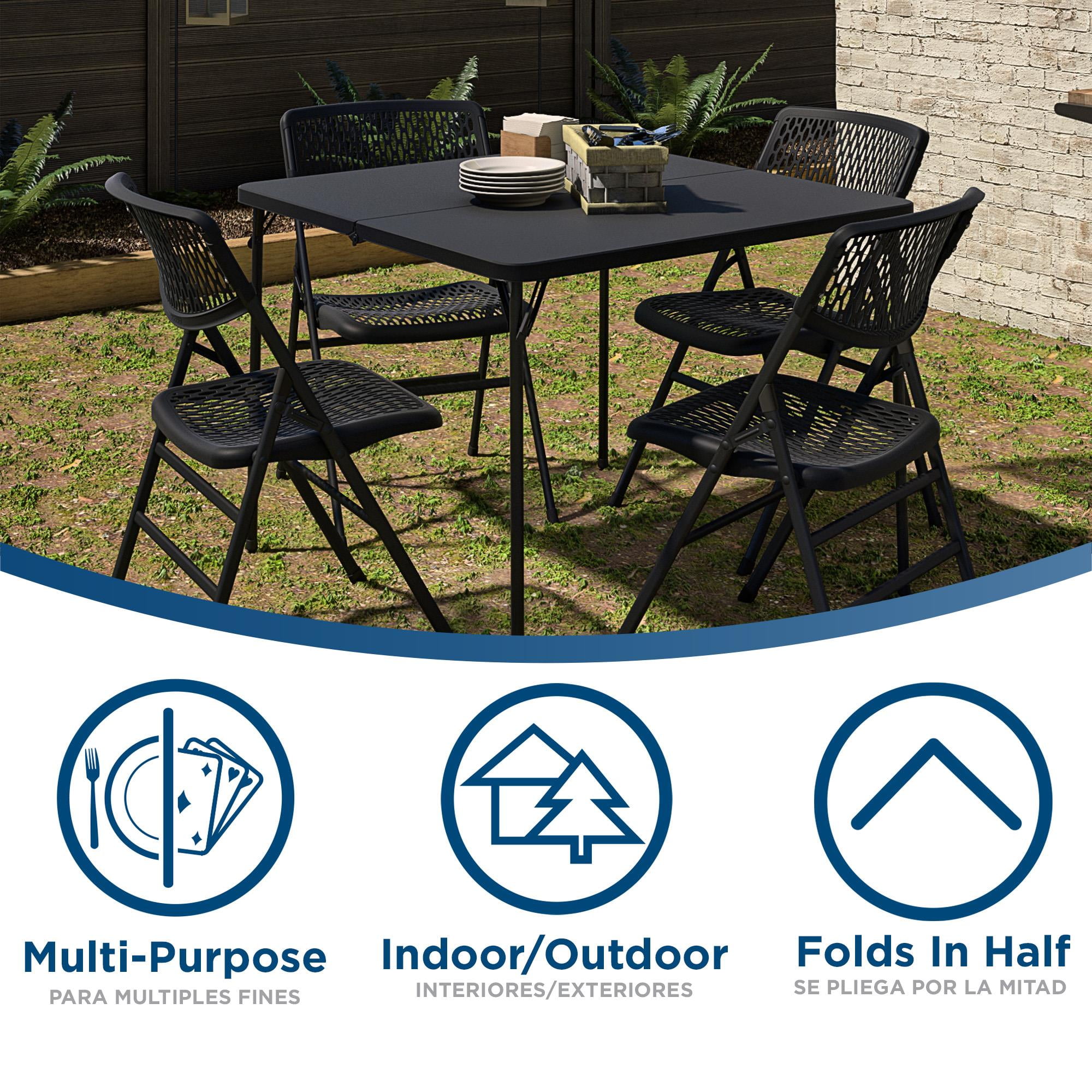 COSCO 38.5" Square Fold-in-Half Card Table with Handle, Wheelchair Accessible, Black