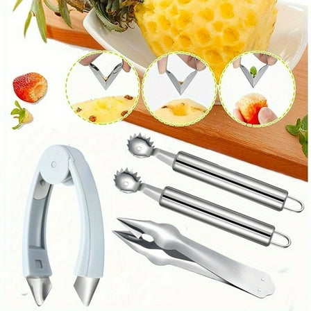 4 Pack Strawberry Huller Stem Remover Tool, Pineapple Eye Remover Peeler, Stainless Steel Strawberry Corer, Fruit and Vegetable Eye Peeler, Portable Fruit Vegetable Tweezers for Home Kitchen