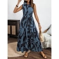 thumbnail image 6 of Women'S Summer Floral Maxi Dress Button Up Collar Tie Waist Tiered Ruffle Sleeveless Boho Dresses Blue M, 6 of 7