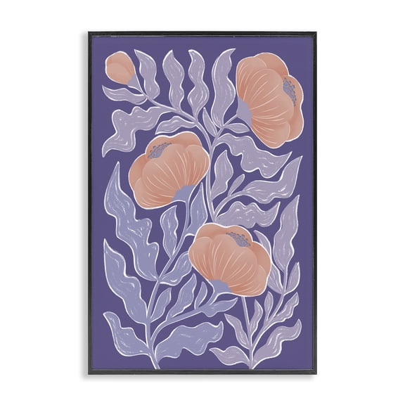 Stupell Industries Midcentury Purple Poppies Black Framed Giclee Art, design by Martina Pavlova