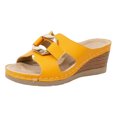 thumbnail image 5 of Rokment Metallic Buckles Wedge Slip on Open Back Dressy Sandals for Women Ladies 2026 Fashion Casual Leather Platform Slides High Heels Mules Summer Yellow Size 6.5, 5 of 6
