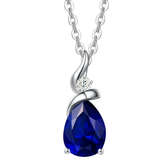 Fanci Me Sapphire Necklace 14K Solid White Gold Pear Shaped Teardrop Pendant September Birthstone Precious Stones Jewelry Gifts for Mom Women
