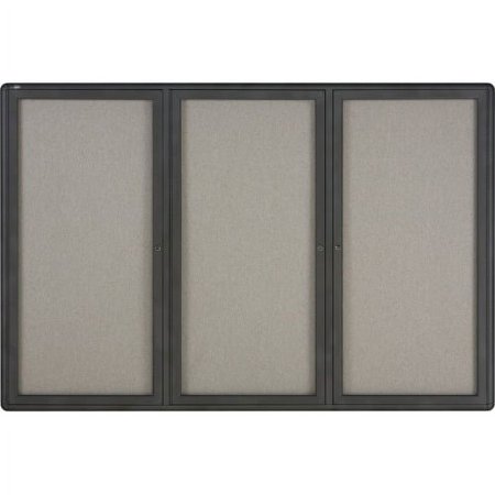 Quartet Enclosed Radius Fabric Bulletin Board, 6' x 4', 3 Door, Graphite Frame 48" Height x 72" Width - Gray Fabric Surface - Graphite Frame - 1 / Each