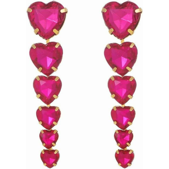 Rhinestone Heart Stud Earrings For Women Heart Crystal Drop Dangle Earrings Dainty Chic Sparkly Pink Crystal Love Heart Statement Earrings Jewelry Gift