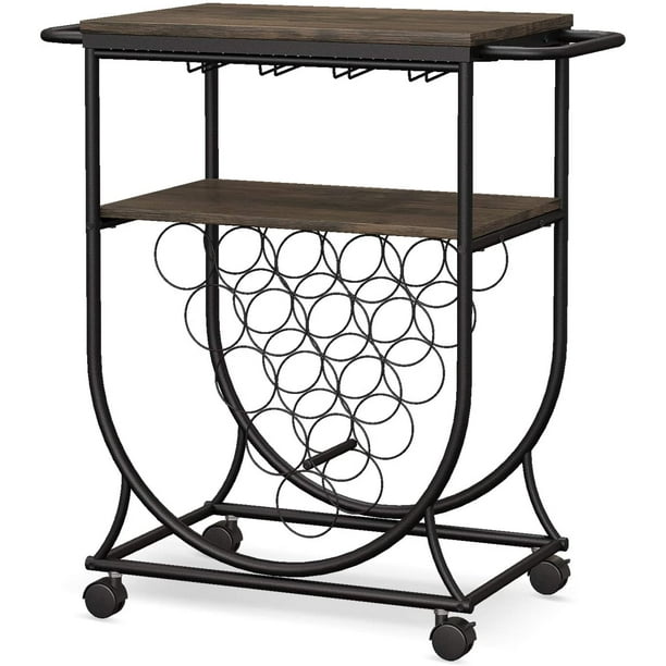 Mecor Kitchen Bar Cart Industrial Island Serving Utility Storage Trolley W Brake Wheels Handle Wine Rack And Glass Holder Metal Frame Com Mecor Kitchen Bar Cart Industrial, Mecor Kitchen Island Cart With Wood Top