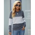 thumbnail image 3 of Women's Long Sleeve Round Neck Elbow Patched Color Block Stripe Shirt Tops, 3 of 7