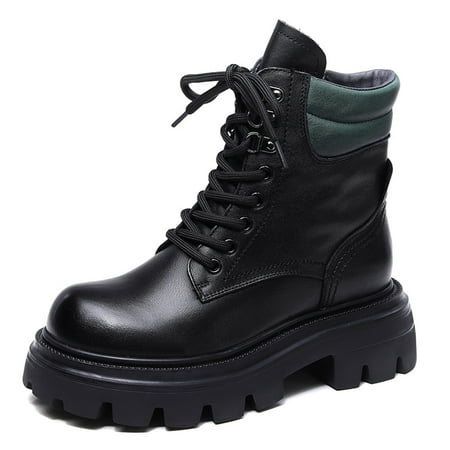 

Women‘s Round Toe Short Boots Thick Bottom Lace Up Side Zipper Shoes Women‘s Footwear