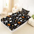 thumbnail image 4 of Castle Fairy Cute Halloween Twin Sheets 3pcs,Ghost Pumpkin Cat Skeleton Allover Bedding,Orange Black,1 Fitted Sheet,1 Flat Sheet and 1 Pillowcase, 4 of 6