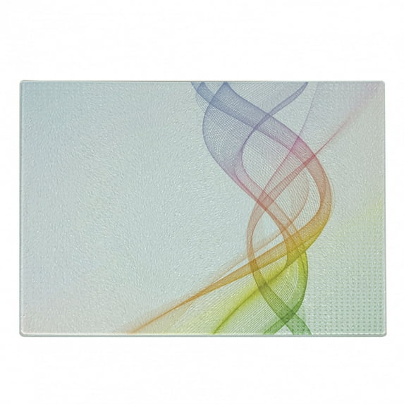 Abstract Cutting Board, Modern and Cool Smoke Wavy Like Design with Rainbow Alike Detailed Work of Art, Decorative Tempered Glass Cutting and Serving Board, Small Size, Multicolor, by Ambesonne