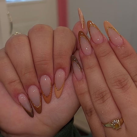 New hot-selling nail piece wholesale French warm color Maillard white wearing nail simple almond nail manicure fake nail