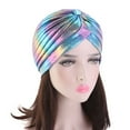 thumbnail image 5 of YUUZONE Women Rainbow Metallic Arab Turban Hat Twisted Front Pleated Headwrap Glitter Beanie Mus11m Hijab Hair Loss Chemo Cap, 5 of 19