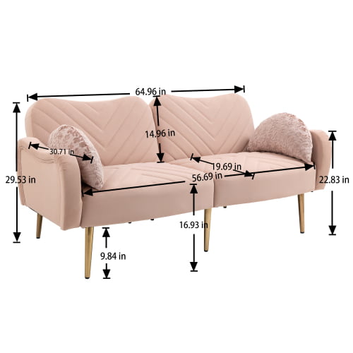 Sofa Bed, Velvet Sleeper Sofa with Mattress Frame, Memory Foam Futon Couch, 70 inch Wide Mid Century Modern Living Room Couch 500lb Heavy Duty with 2 Throw Pillows, Pink - Walmart.com