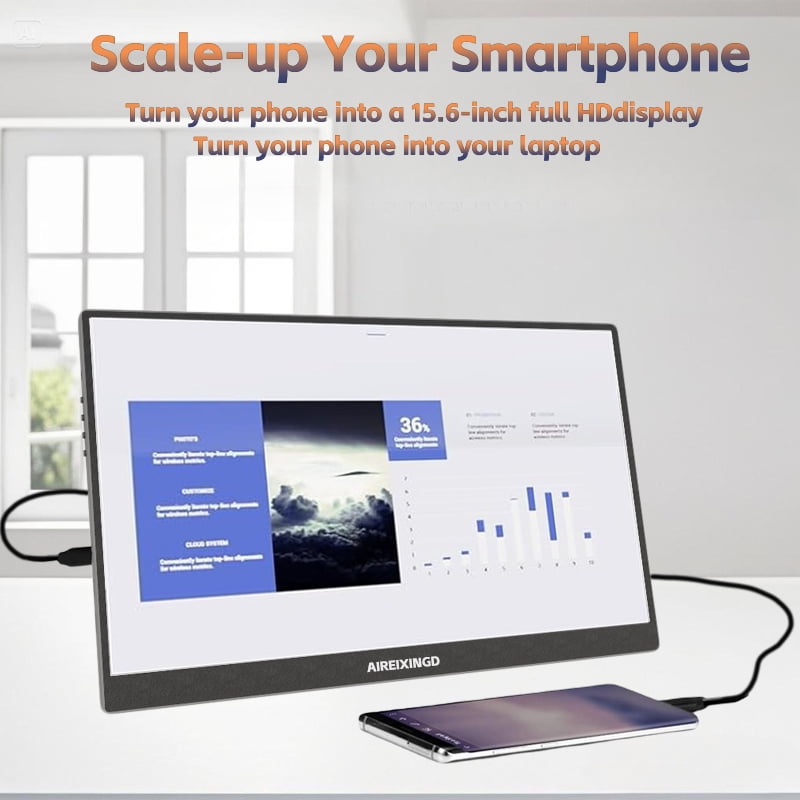 15.6'' Portable Monitor FHD 1080P Kickstand Portable Laptop Monitor IPS Computer External Screen USB C HDMI Display for PC MAC Phone Xbox PS5