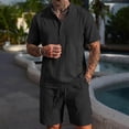 thumbnail image 3 of CHUMUD Linen 2 Piece Sets for Men Summer Outfits Hawaiian Matching Set Henley Short Sleeve Shirts and Drawstring Shorts with Pockets Beach Vacation Casual Clothing, 3 of 3