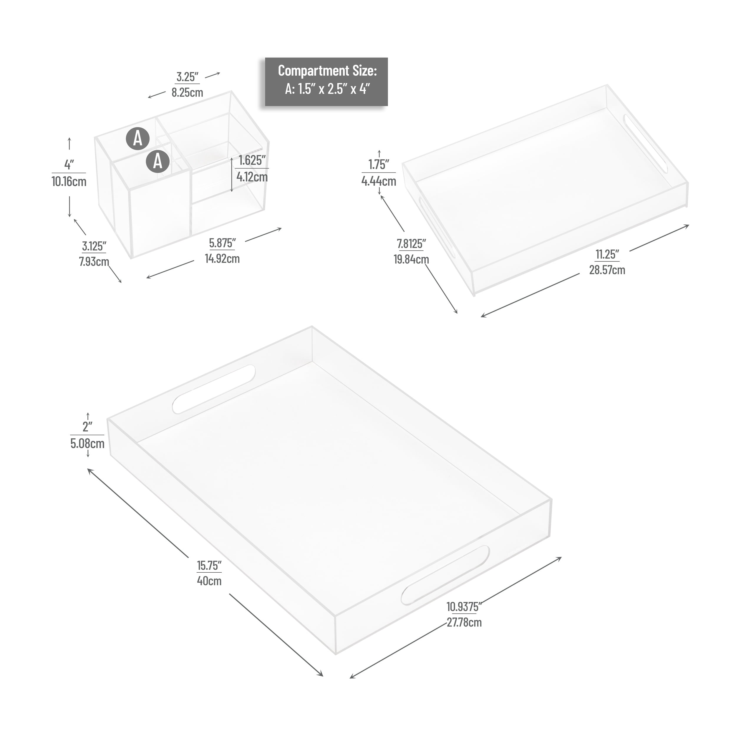 Mind Reader 3-Piece Acrylic Desktop Organizer Set, Frosted Clear Paper Tray, Accessory Tray, Pen and Supply Organizer