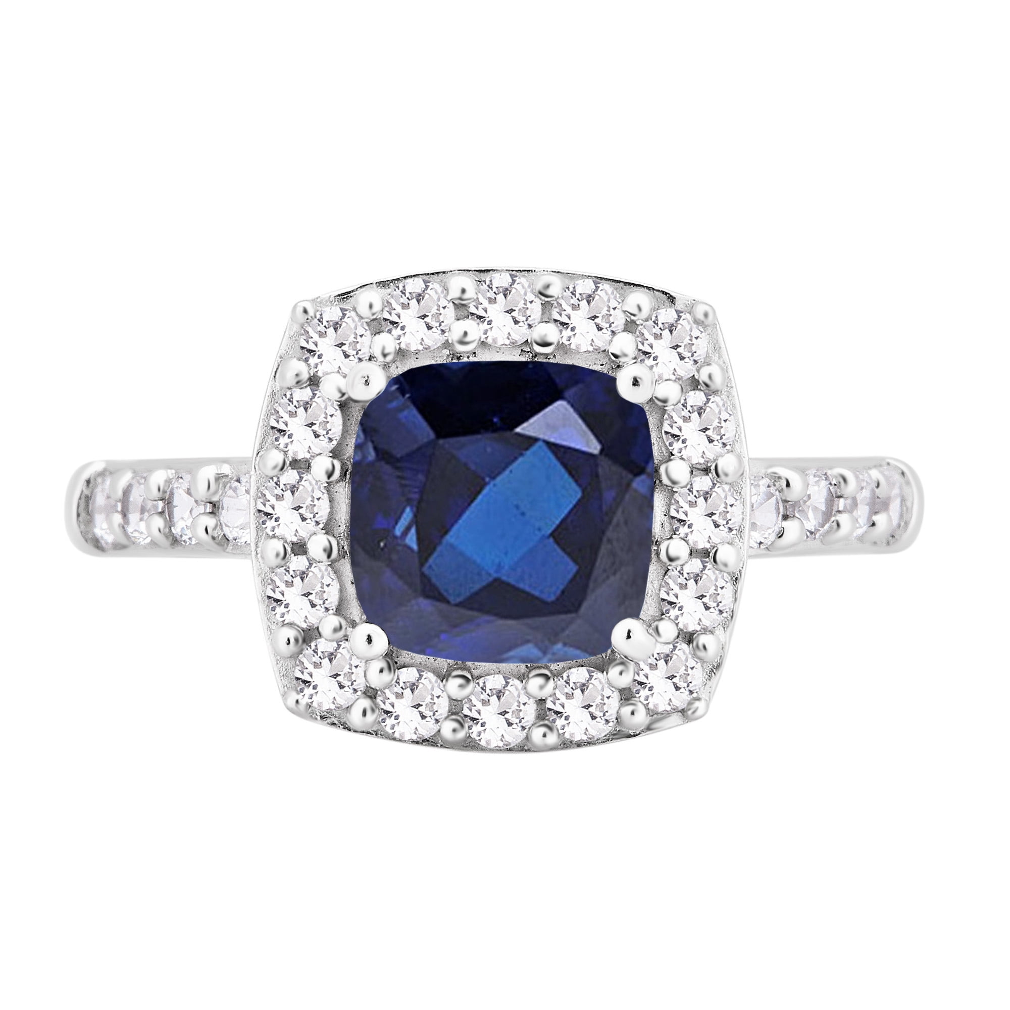 Arista Created Blue and White Sapphire Halo Engagement Ring in Sterling Silver
