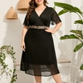 thumbnail image 2 of ZQUUVOU Women's V Neck Dresses With Sleeves Chiffon A Line Formal Dress Long With Slit Black, 2 of 9