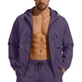 thumbnail image 2 of Summer Sunscreen Hoodies for Men Full-Zip Waterproof Long Sleeve Plain Fishing Hiking Sun Protection Light Jackets Purple XL, 2 of 9