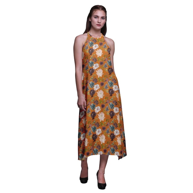 Bimba Robe de Plage d'Été pour Femmes à Imprimé Floral, Dos Nu, Col Licou - Grande