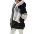 thumbnail image 4 of BSDJILFG Womens Fleece Jackets Plus Size Flannel Plaid Shirts Zip-Up Long Sleeve Hoodie Color Block Loose Outerwear Coats Winter ,3XL-5XL, 4 of 5