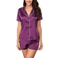 thumbnail image 1 of LELINTA Women's Satin Pajamas Sleepwear Set Short and Short Sleeve Sleepwear Nightwear Button-Down PJ Set, 1 of 5