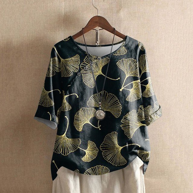 Puntoco moda mujer casual cuello redondo blusa estampada 1/2 manga camiseta verano tops Puntoco Puntoco-2571