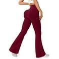 thumbnail image 2 of Women's 2025 New Style High Waist Ribbed Flare Yoga Pants, Peach Hip Lifting Fitness Pants, Wide Leg Bootcut Exercise Pants, Stretchy Athletic Pants for Women, Trendy Flared Leggings for Workouts Red, 2 of 4