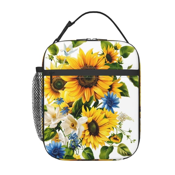 Floral Sunflower Lunch Bag Reusable Thermal Lunch Tote with Handle for Women and Men