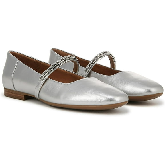 Naturalizer Women's Kelly Chain Mary Jane Flat Silver Metallic 8M