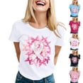 thumbnail image 4 of XDZJLR Cancer Awareness Women T Shirt Ladies Pink Ribbon Graphic Round Neck Short Sleeve T Shirt Tops T-Shirts Black Xl, 4 of 4