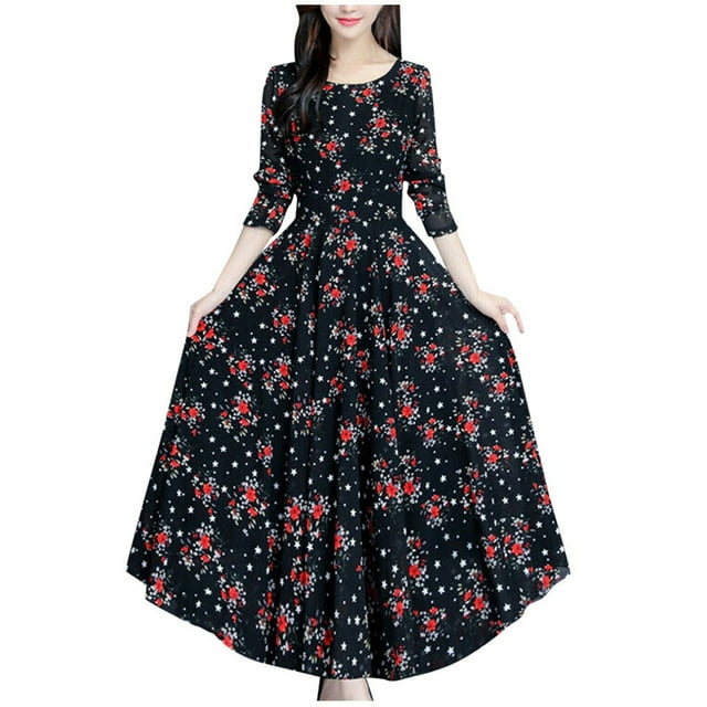 Robe de Plage Fleurie pour Femmes à Manches Longues, Décontractée, de Fête, Vintage, Bohème