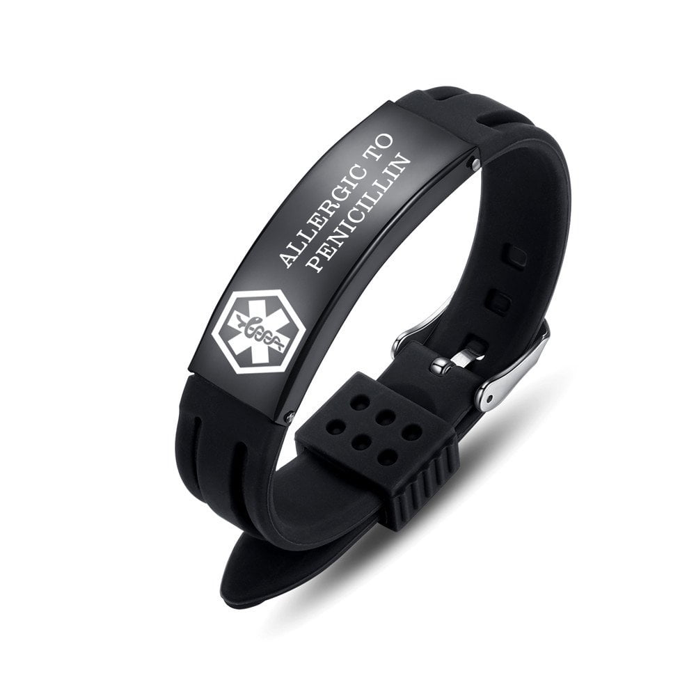 Pulmonary Embolism Medical Alert ID Bracelet - Reversible Sport/Slim Silicone, Waterproof, Engraved Plate