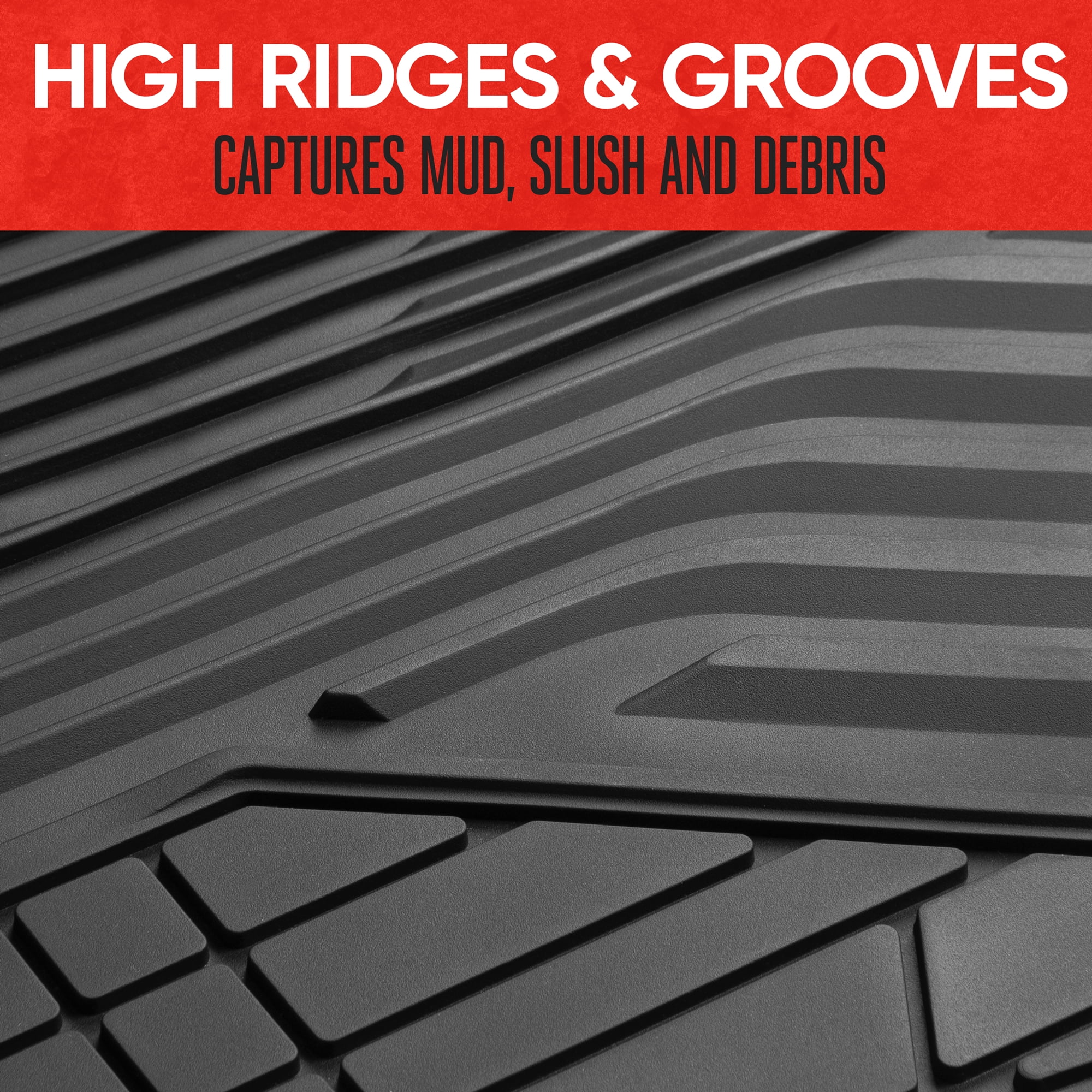 Motor Trend Floor Mats for Car, Truck, SUV - Raised Ridge Heavy Duty All Weather Car Floor Mats for Auto, Total Protection, Black