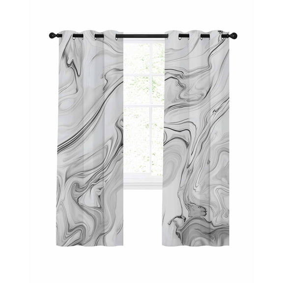 White Gray Marble Blackout Curtains, Light Blocking Print Window Curtains, Modern Minimalist Abstract Texture Thermal Insulated Window Drapes for Living Room Kitchen Cafe 2 Panels, 84"W x 84"L