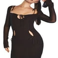 thumbnail image 3 of Women Summer Midi Dress Long Sleeve Cutout Wrapped Drawstring Dress, 3 of 9