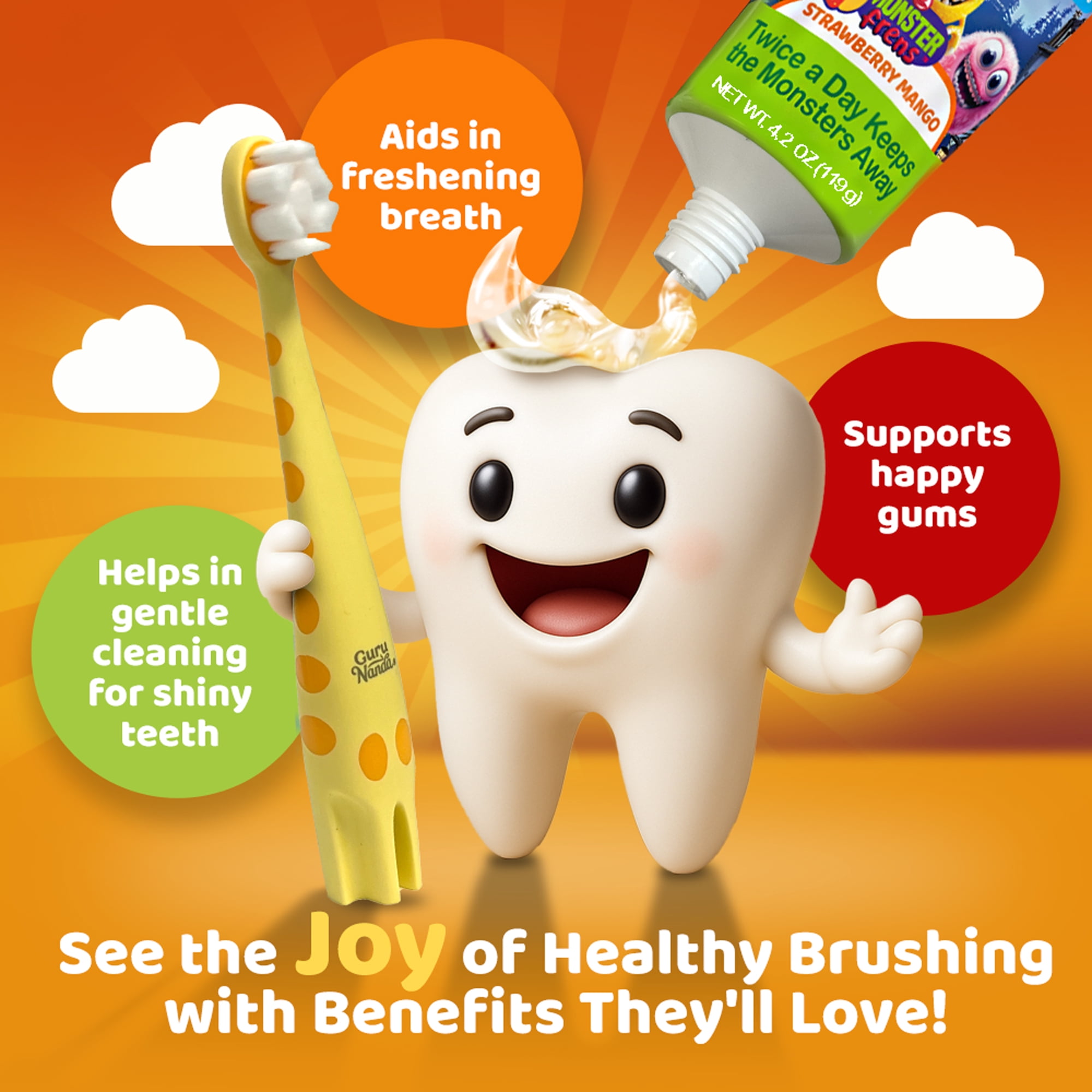GuruNanda Kids Toothpaste with Hydroxyapatite & 25% Xylitol, Mango Strawberry, 4.2 oz