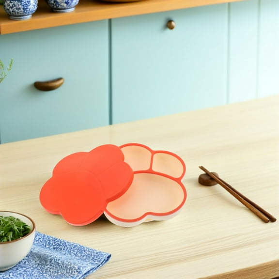 OUNONA Multicolor Silicone Divided Suction Plate for Toddlers with Paw Design and Secure Lid