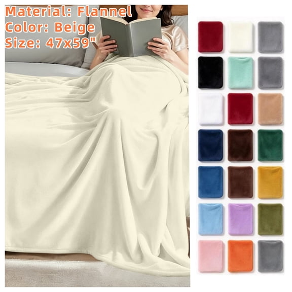 Fllostpr Flannel Fleece Blanket Throw, Soft Cozy Warm All-Season Blanket for Couch Sofa Bed Camping Travel Nap, Beige 47x59"