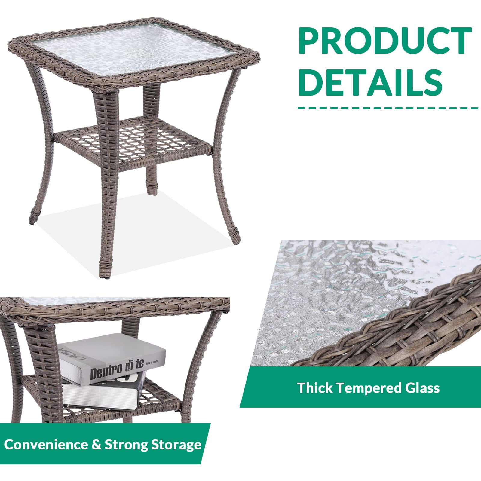 VIVIJASON 5-Piece Outdoor Patio Wicker Conversation Sets, All Weather Outdoor Rattan Furniture Set Includes Glider Loveseat, 2 Coffee Table, 2 Rocking Chairs with Cushions for Backyard, Grey