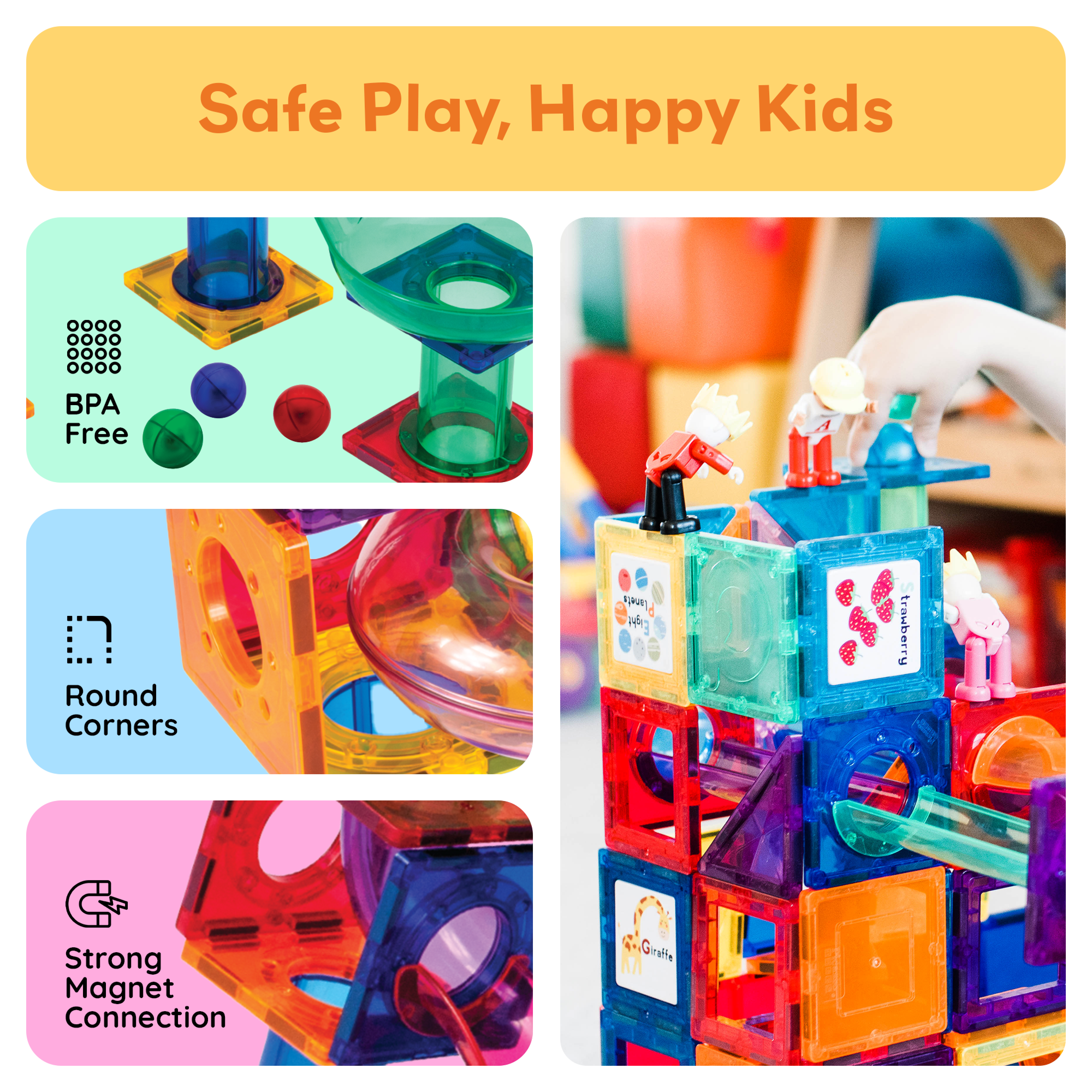 PicassoTiles Marble Run Magnetic Tiles for Kids – 70PCS STEM Educational Construction Building Blocks Race Track Toy Set