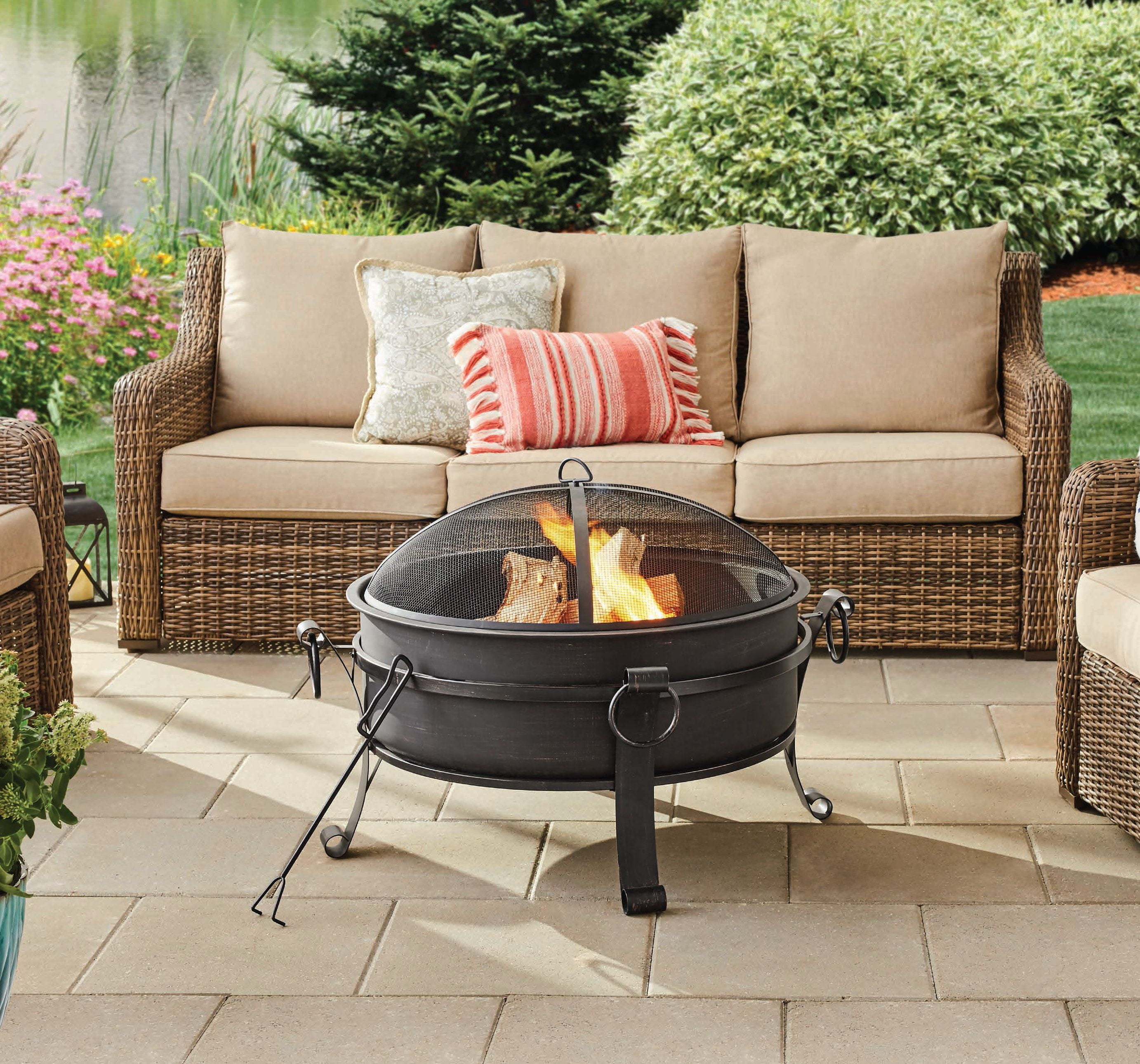 Details about   Portable Steel 28" Patio Fireplace Wood Burning Fire Pit Bowl with Spark Guard 