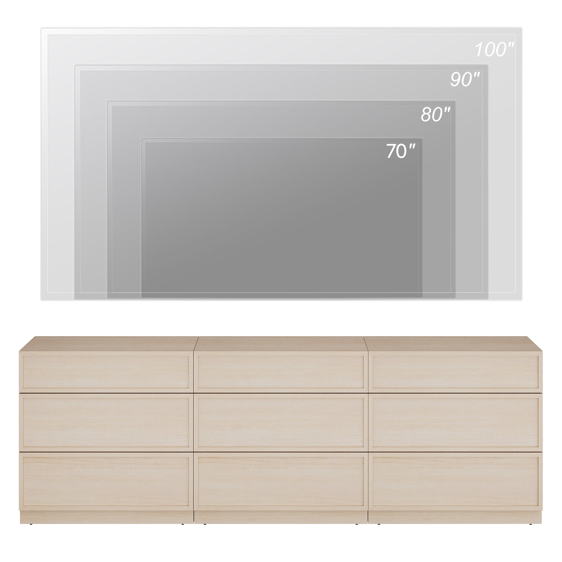 WAMPAT Modern TV Stand for TVs Up to 110", 4-in-1 Entertainment Center TV Console with 8 Doors and Adjustable Shelf, Wooden Media Console Cabinet for Living Room, Bedroom, Beige