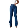 thumbnail image 2 of Pantalones vaqueros ajustados para mujer, clásicos, de talle alto, elásticos, con corte de bota, pantalones de mezclilla apilados, pantalones largos (grande, azul oscuro), 2 of 5