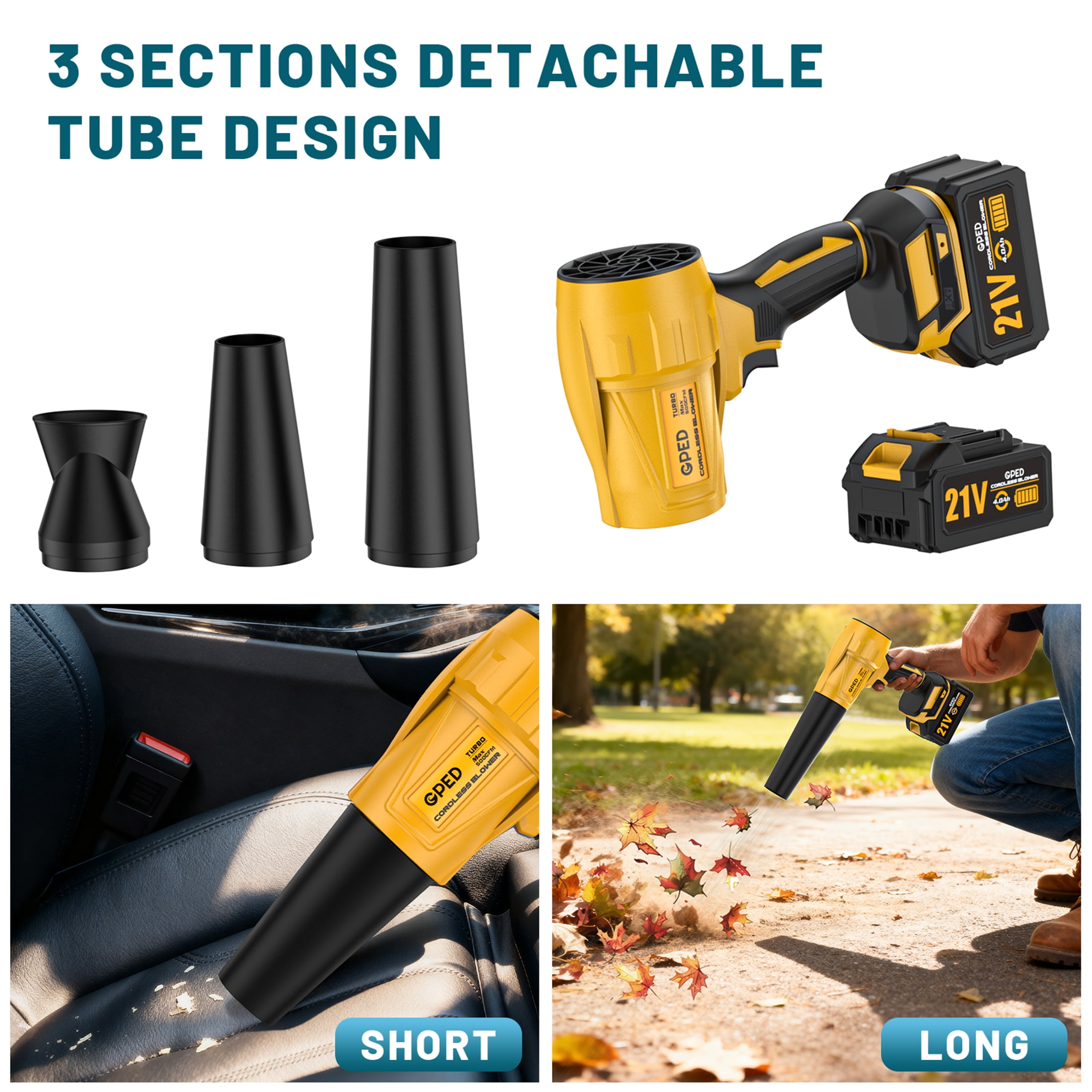 Leaf Blower Cordless, Mini Blower with 2×4.0Ah Batteries & Charger, Lightweight Electric Handheld Blower for Lawn Care, Patio Cleaning, Dust Cleaner, Snow Blower (Yellow)